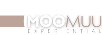 The image is a logo for "Moomuu Photo Experiences." The logo features "Moomuu" in large capital letters with "Photo Experiences" in smaller capital letters underneath. The letters are in a modern, sans-serif font, with teal and white coloring, perfect for